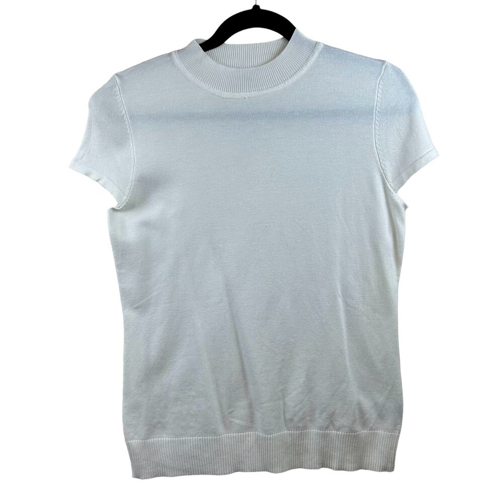 Cielo Jeans Short Sleeve Knit Top Womens L White Minimalist Pullover Sweater Top